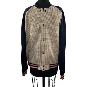 ZARA Combo Varsity Jacket Plaid Knit Snap Button Bomber Collar Size XL X-Large
